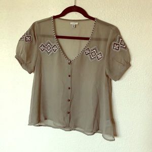 Ecoté sage green sheer blouse XS